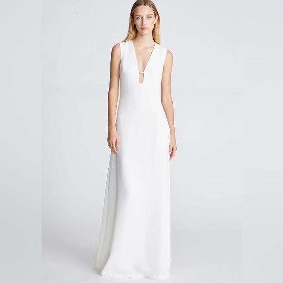 Halston Renee long dress gown in chalk white formal wedding size 8 M worn 1 hour - Picture 1 of 9